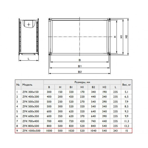 ZFK 1000*500 Фильтр-бокс для прямоугольных воздуховодов