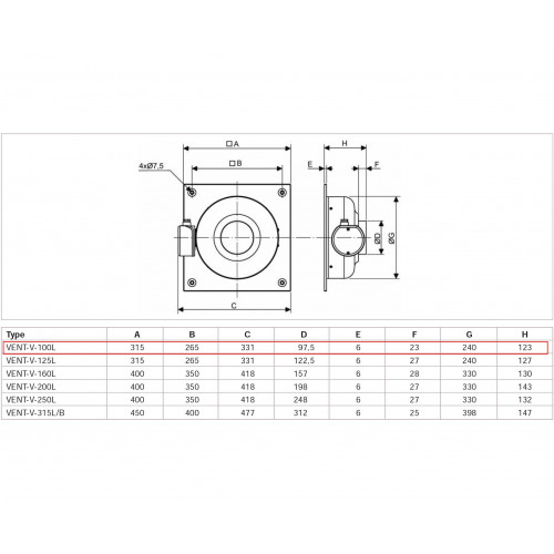 VENT-V-100 L Вентилятор для настенного монтажа